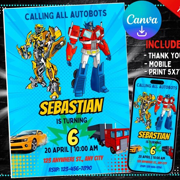Transformers Birthday Invitation - Etsy