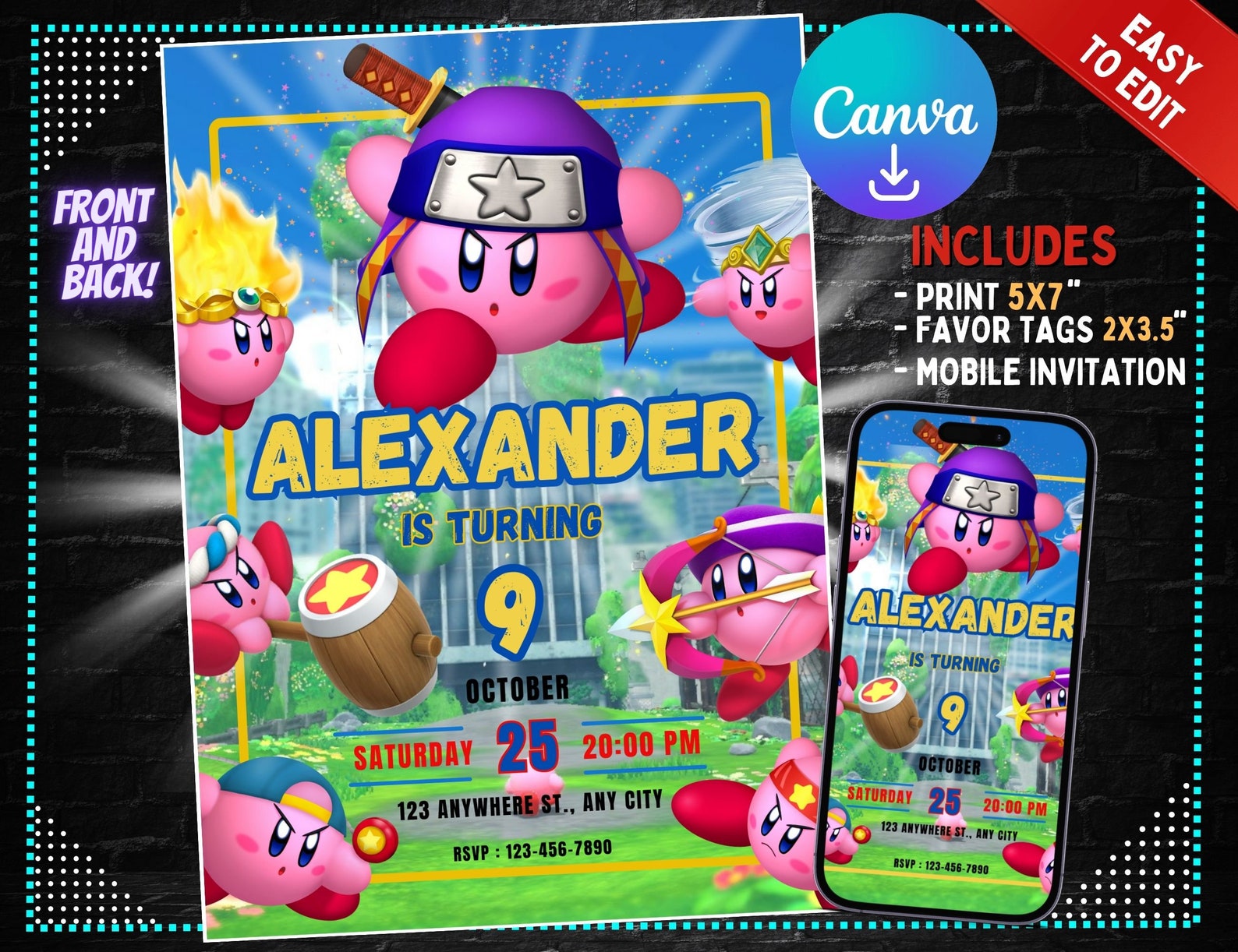Kirby Birthday Invitation Kirby Birthday Party Invite Printable