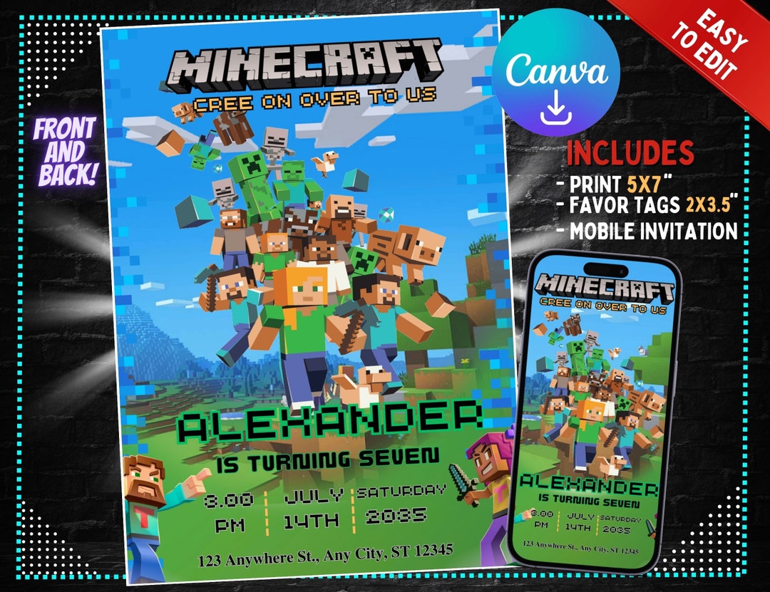 Minecraft Birthday Invitation Minecraft Birthday Party Invite Printable