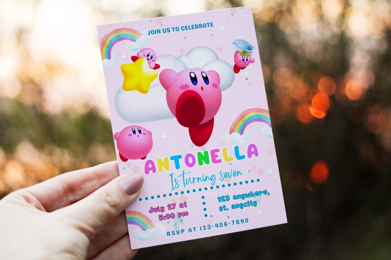 Kirby Birthday Invitation Kirby Birthday Party Invite Printable Editable Girls Invitation Free