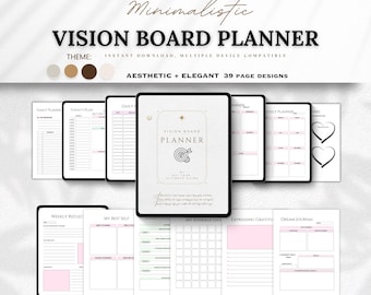 Vision Board Planner | Goal Setting Workbook, Manifestation Journal (PDF)