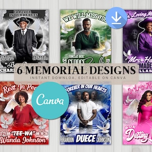 6 Memorial Program Template | Celebration of Life Printable | Editable Funeral Template | Canva Design | Digital Download | Elegant Layout