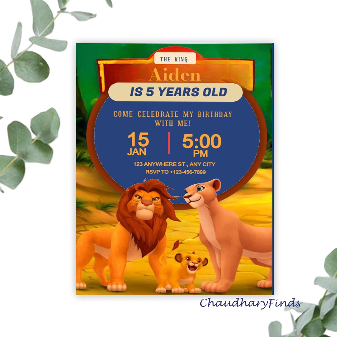 Kings Invite Editable Lion King Birthday Invitation, Lion King Party Invite, Canva ...