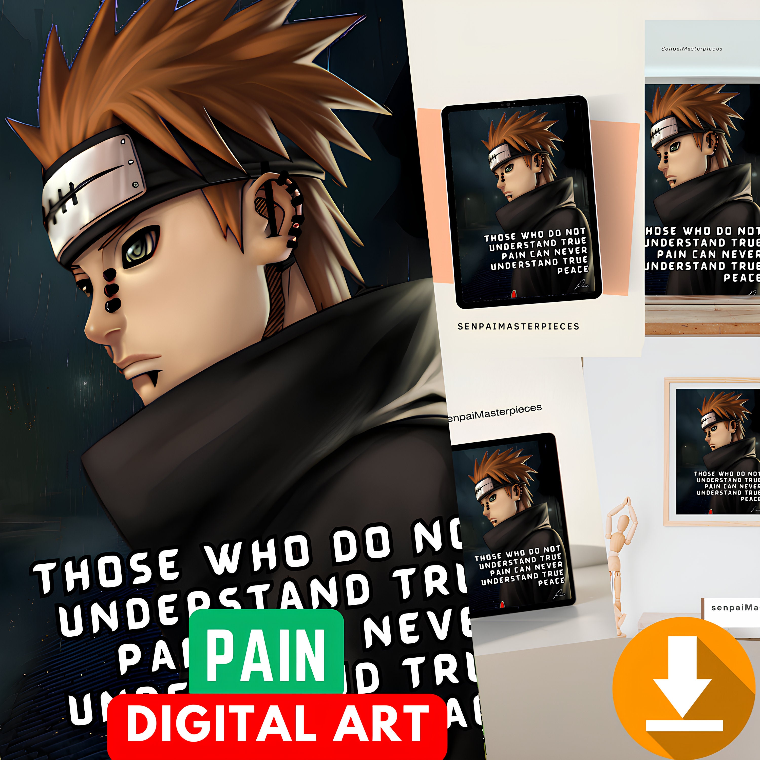 Quadro decorativo Poster Pain Akatsuki Desenho Anime Arte Naruto