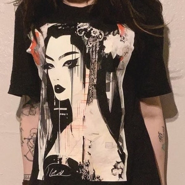 Geisha Gothic Noir Shirt | Goth Shirt | Goth Clothes | Cyberpunk Shirt | Halloween Shirt | Spooky Season | Japanese Harajuku | Alt Fashion