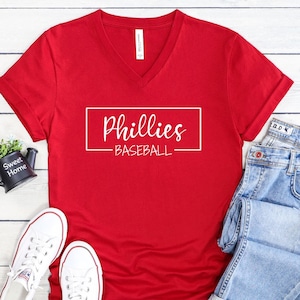 Phillies Baseball V-Neck | Philadelphia Baseball V-Neck | Phillies Playoffs Shirt | Phillies Baseball Shirt Women | Cute Phillies Shirt