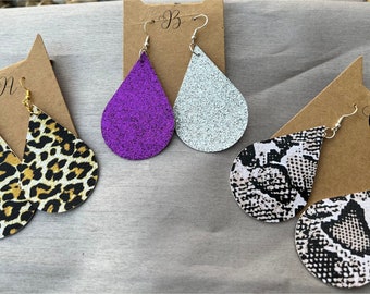 Trendy Cheetah Print Teardrop Earrings in Faux Leather