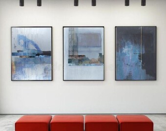 Abstract Blue Wall Art Set – Contemporary Minimalist Triptych (Digital Download)