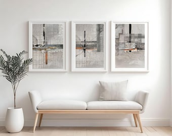 Abstract Wall Art Set Of 3, Concrete Texture Prints, Modern Minimalist Decor (Digital Download)