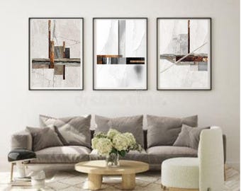 Industrial Rust Abstract Triptych Wall Art Set, Architectural Collage Prints (Digital Download)