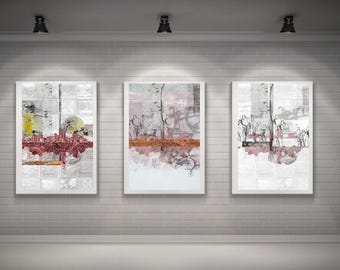 Urban Palimpsest – Set of 3 Architectural Abstract Prints, Urban Collage Wall Art, Contemporary Digital Art, Printable Wall Decor
