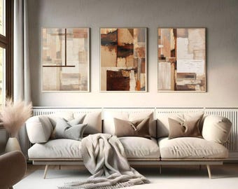 Set of 3 Terracotta Abstract Prints – Modern Earth Tones Gallery Wall (Digital Download)