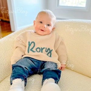 Cozy Baby Name Sweater, Classic Collection, 100% Cotton, Personalized and Embroidered Baby Sweater, Sizes from 0-6 mounth to 5T zdjęcie 3