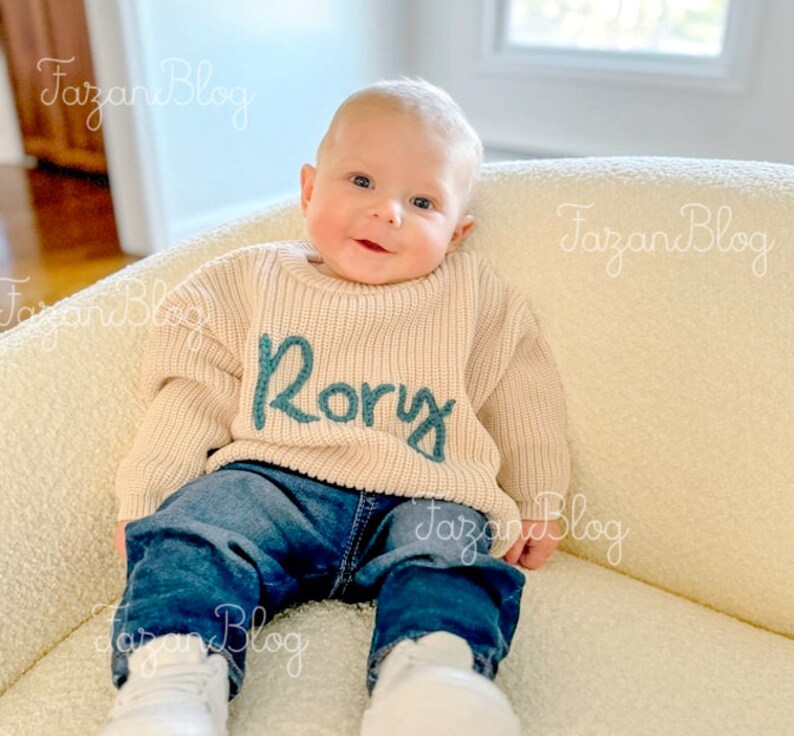 Cozy Baby Name Sweater, Classic Collection, 100% Cotton, Personalized and Embroidered Baby Sweater, Sizes from 0-6 mounth to 5T zdjęcie 3