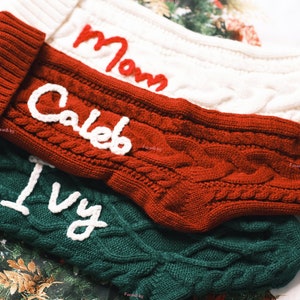 Personalized Christmas Stocking Holiday Greetings Festive Cable Knit with Custom Name Family Stocking Stuffer Gift image 2
