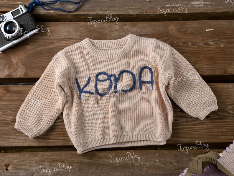 Heartwarming holiday giftsHand Embroidered Toddler Sweaters,Personalized Hand Embroidered Chain Stitched Baby Name Baby Gift Newborn image 3