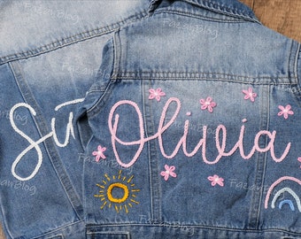 Hand-Embroidered Toddler Denim Jacket: Custom Name Design for Personalized Style