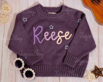 Charming Hand-Stitched Sweater with Baby's Name: Personalized Infant Attire, Ideal for Baby Showers or Birthdays