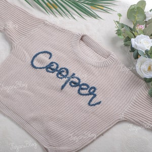 Heartwarming holiday giftsHand Embroidered Toddler Sweaters,Personalized Hand Embroidered Chain Stitched Baby Name Baby Gift Newborn image 4