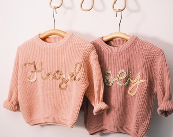 Custom Baby Sweater: Hand-Embroidered Name & Monogram, Perfect Gift for Kids, Birthday , Christmas Present