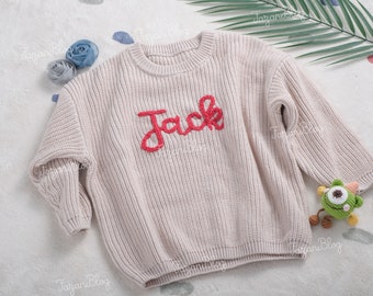 Handcrafted Baby Sweater with Custom Name Embroidery: Personalized Knit Sweater for Newborns and Infants