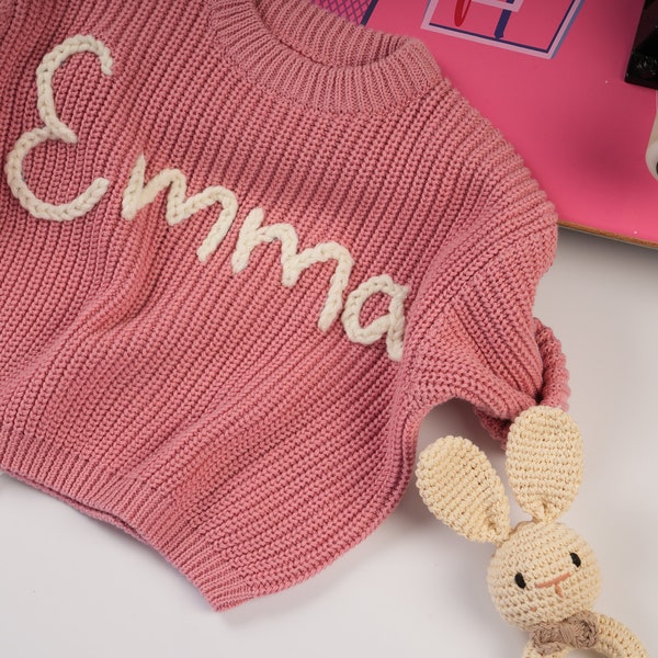 Personalized Baby Sweater: Adorable Hand Embroidered Name | Perfect Aunt's Gift for Baby Girl