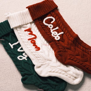 Personalized Christmas Stocking Holiday Greetings Festive Cable Knit with Custom Name Family Stocking Stuffer Gift image 4