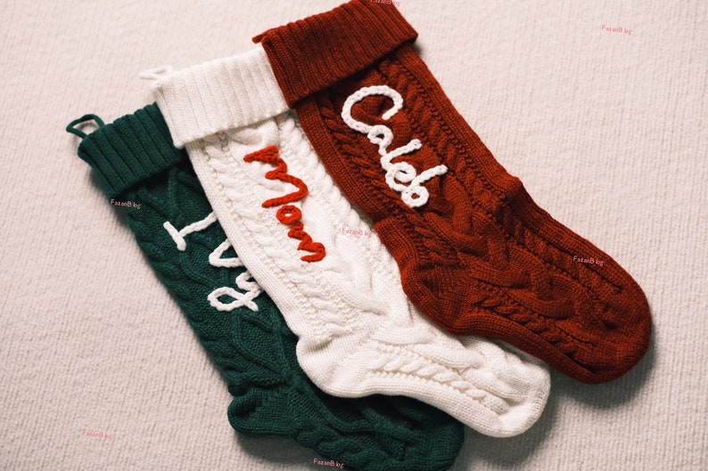 Personalized Christmas Stocking Holiday Greetings Festive Cable Knit with Custom Name Family Stocking Stuffer Gift image 4