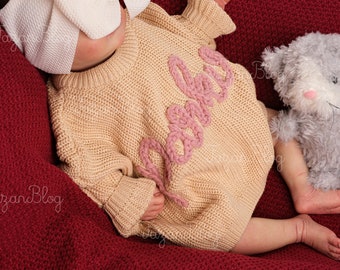 Handcrafted Name Sweater: Crochet Baby and Toddler Sweater with Personalized Hand-Embroidered Name