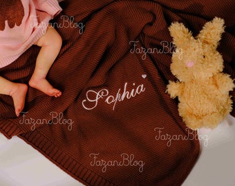 Coperta per bambini ricamata / Coperta con nome personalizzato in maglia di cotone morbido e accogliente / Regalo personalizzato per baby shower