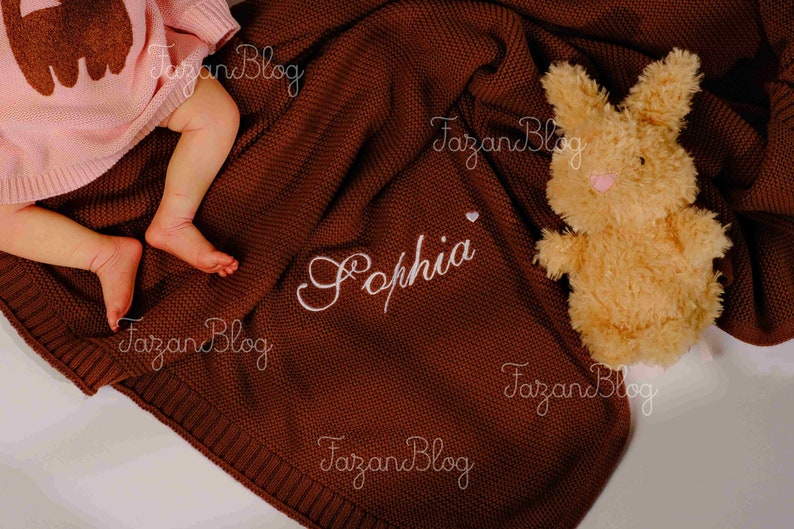 Personalized Baby Blanket Custom Name Embroidery Soft Cotton Knit Stroller and Nursery Blanket Perfect Newborn Gift zdjęcie 5