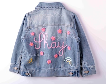 Veste en jean brodée personnalisée pour fille : personnaliser avec votre nom | Cadeau d'anniversaire unique