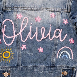 Custom Denim Jacket for Girls: Personalized Embroidered Name Jean Jacket - Perfect Birthday Gift!