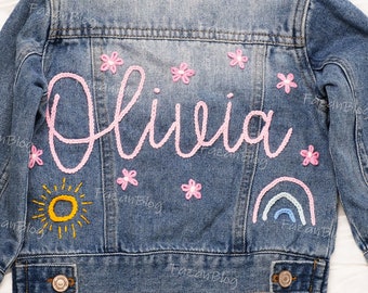 Custom Denim Jacket for Girls: Personalized Embroidered Name Jean Jacket - Perfect Birthday Gift!