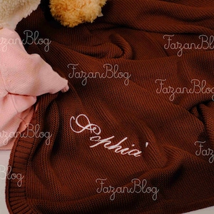 Personalized Baby Blanket Custom Name Embroidery Soft Cotton Knit Stroller and Nursery Blanket Perfect Newborn Gift zdjęcie 1