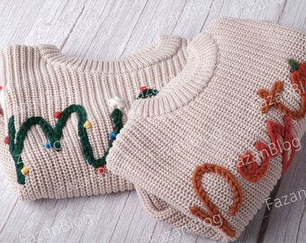 Heartfelt Holiday Presents: Handcrafted Toddler Sweaters with Personalized Chain Stitched Baby Names