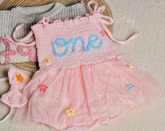 Vestido de tutú de bebé con nombre personalizado, mameluco de primer cumpleaños bordado a mano