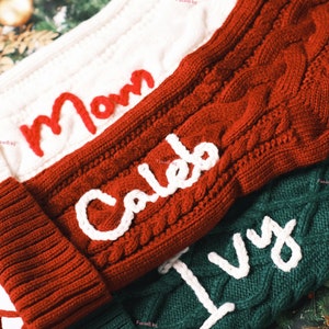 Personalized Christmas Stocking Holiday Greetings Festive Cable Knit with Custom Name Family Stocking Stuffer Gift image 5