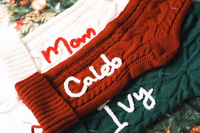 Personalized Christmas Stocking Holiday Greetings Festive Cable Knit with Custom Name Family Stocking Stuffer Gift image 5