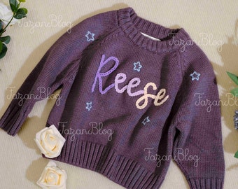 Adorable Hand Embroidered Sweater with Baby's Name, Unique Custom Baby Outfit, Perfect Baby Shower or Birthday Gift