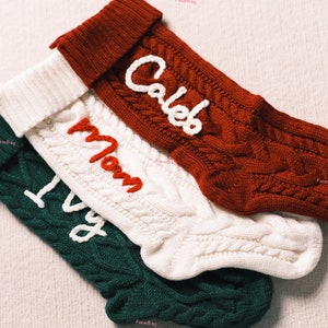 Personalized Christmas Stocking Holiday Greetings Festive Cable Knit with Custom Name Family Stocking Stuffer Gift image 3
