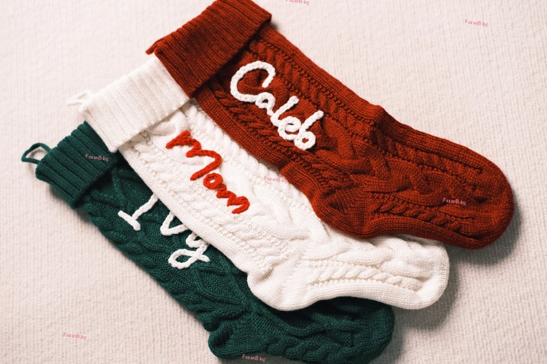 Personalized Christmas Stocking Holiday Greetings Festive Cable Knit with Custom Name Family Stocking Stuffer Gift image 3