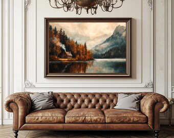 Mountain Retreat | Vintage-Style Rustic Cabin Print | Oil Painting #11