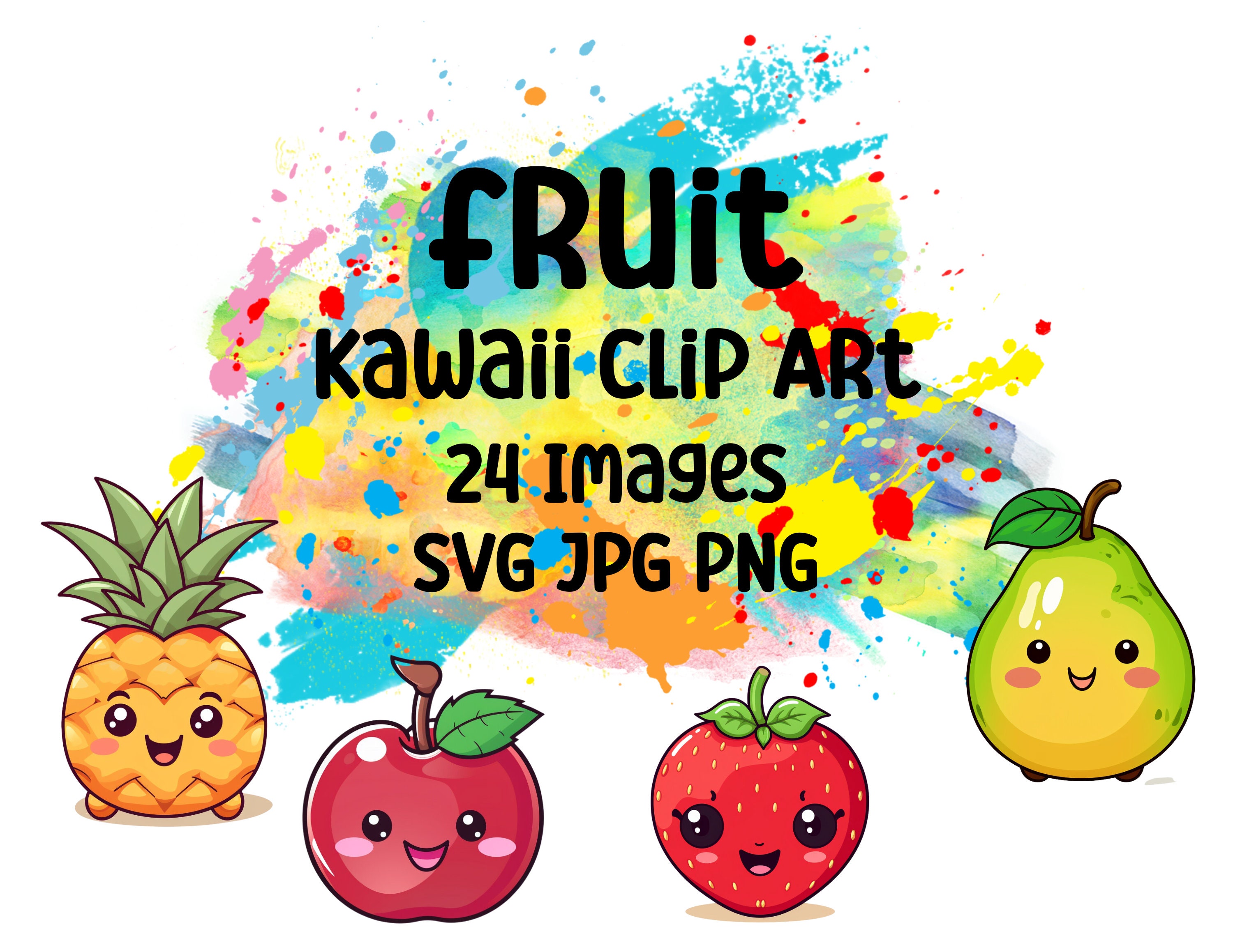 Kawaii Cute Fruits Sticker Image, in the Style of Kawaii Art, Meme