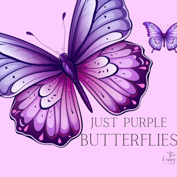 Butterfly Clip Art, Purple Butterflies, JPG, PNG ,SVG High Resolution Digital Butterfly Crafts Design Elements Scrapbooking Image