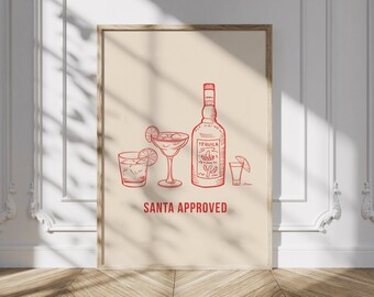 Retro Bar Cart Tequila Christmas Print (Instant Download)