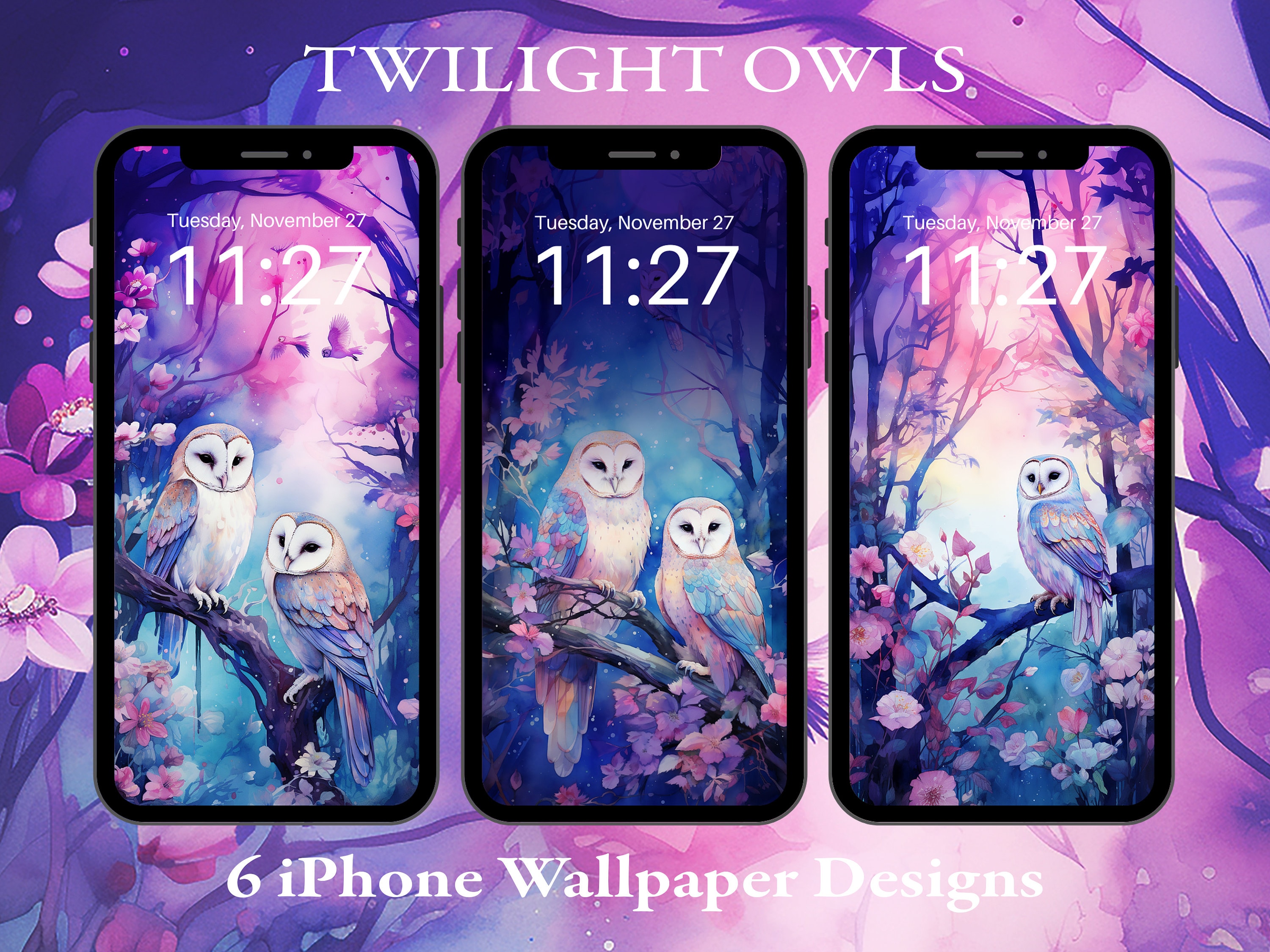 Twilight Owls iPhone Wallpaper Bundle | Set of 6 | Instant Download | Android | Smartphone Wallpaper