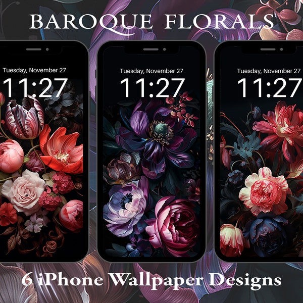 Dark Baroque Florals iPhone Wallpaper Bundle | Set of 6 | Instant Download | Android | Smartphone Wallpapers | Dark Phone Lock Screen