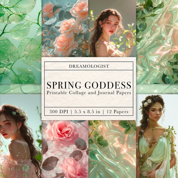 Spring Goddess Printable Journal Papers | Collage Sheets | Goddesses | Spring Roses | Dewy Spring Aesthetic | Instant Download | Paper Pack