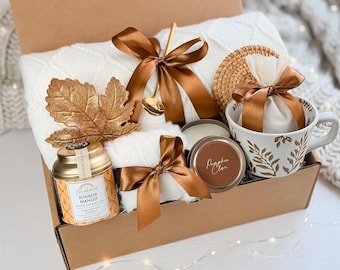 Fall Comfort Gift Box: Blanket, Mug, Candle, Treats, Birthday gift, Thanksgiving gifts, Care package
